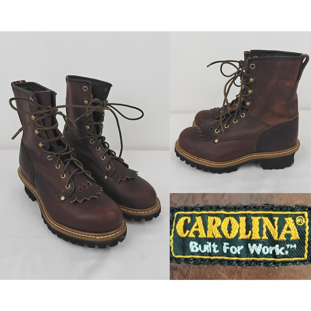 Carolina Leather Work Boots Men's 8.5 2E Brown Lace Up Logger Boots #W4757